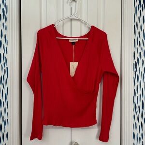 Brand New! Universal Threads Women’s Red Ribbed Wrap Top - Size Large